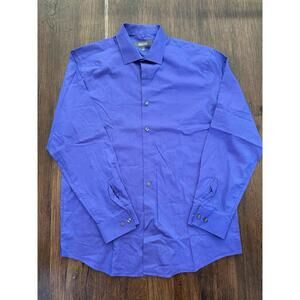 Kenneth Cole Reaction Men’s Dress Shirt Blue Purple Slim Fit 16 32-33 Button Up